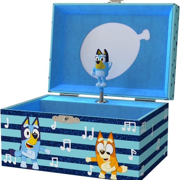 Mini Treasures Other - Bluey Musical Jewelry Box with Blue and Teal Stripes